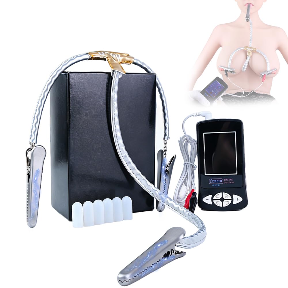 Elektrostimulation Nippelklemmen BDSMs Spielzeug für Nippel Zunge Klitoris Stimulation Nippelklemme mit 7 Elektroschockmodus SM Fetisch Elektro-Schock Sex Toyset Für Frau Männer Paare (Silber)