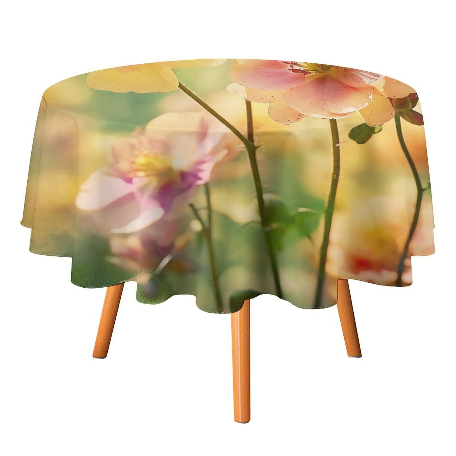 SMAZDFXX Painted Flowers Tablecloth for Restaurant, Round Polyester Table Cover 60x60in for Party