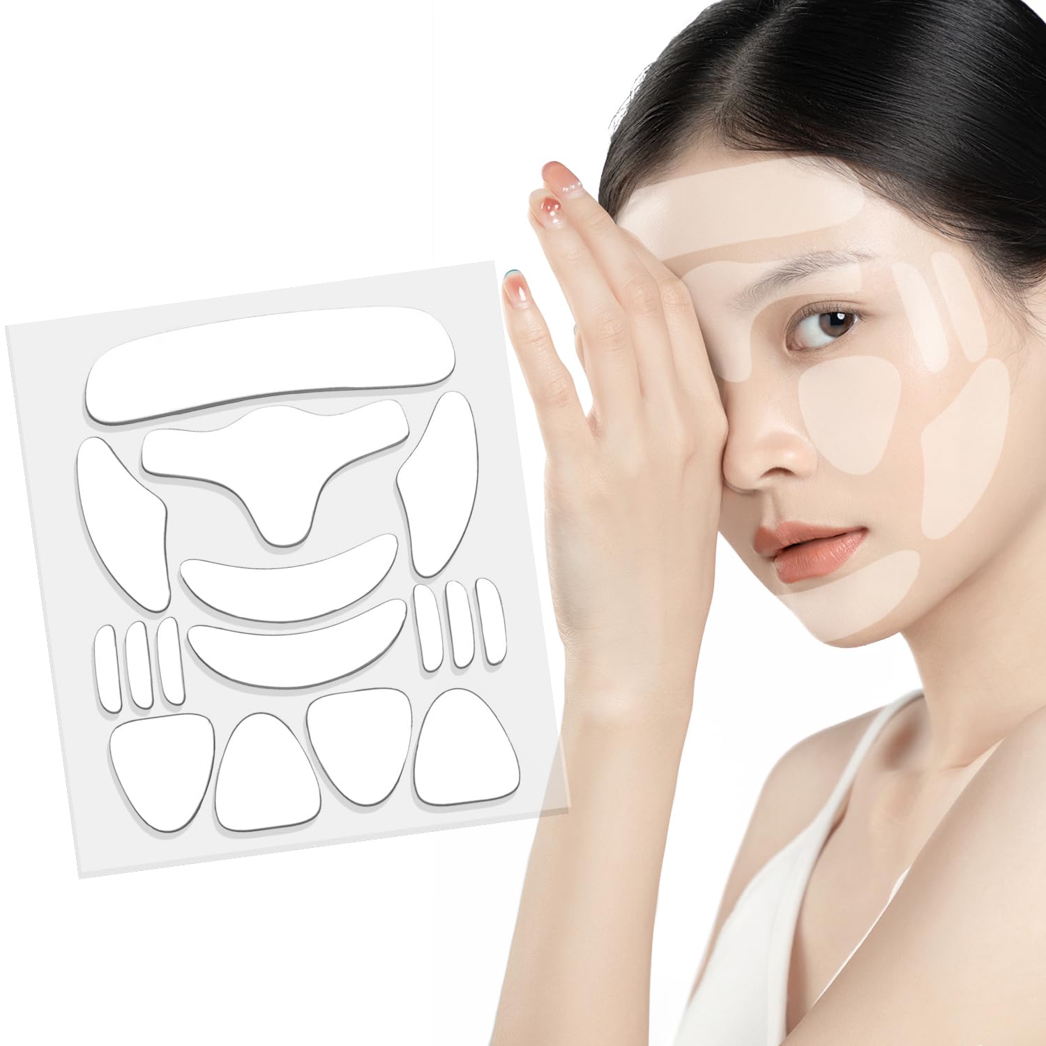 EKIND 16 Piece Set Silicone Facial Anti Wrinkle Patches for Forehead Eyes Mouth Chin Reusable Face Lift Pads,Reduce Fine Wrinkles, Smile Line Facial Smoothing