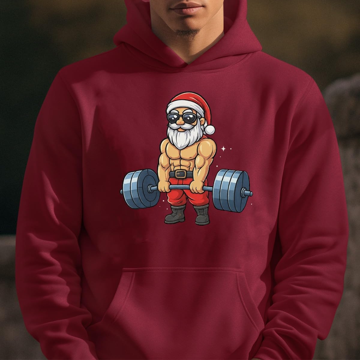 Babbo Natale Gym Pesi Allenamento Muscoli | Maglione con cappuccio natalizio