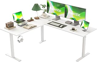 Agilestic Bureau en L réglable en Hauteur, Dimensions 160 x 140cm, Bureau Informatique Ergonomique pour Travailler Debout ou Assis, destiné aux pièces d'angle, Blanc