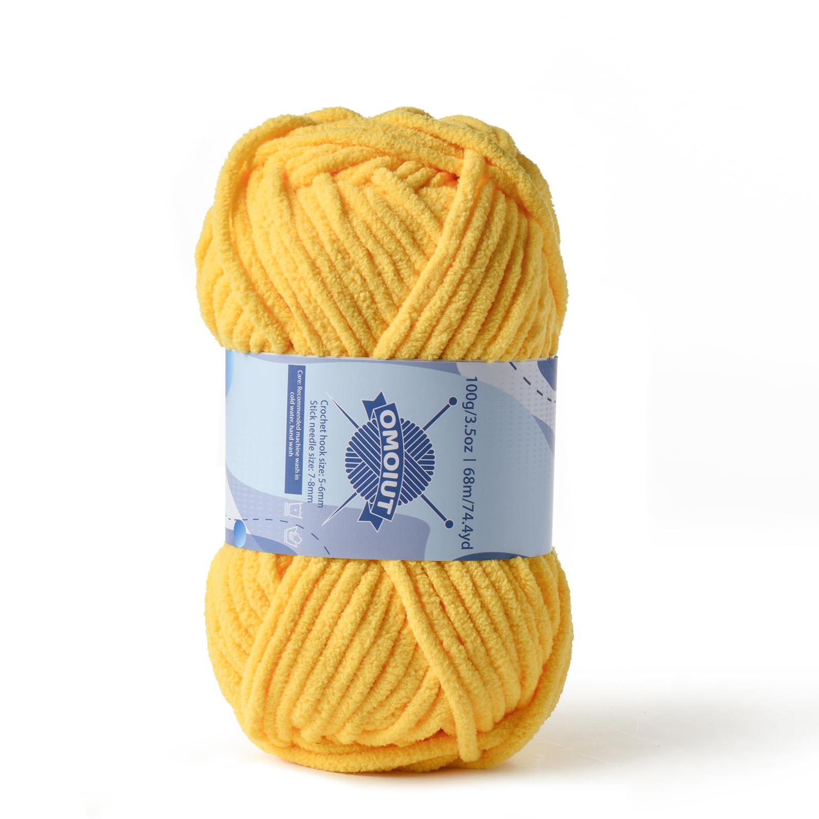 Chunky Chenille Yarn for Crocheting, Baby Yarn for Crocheting Soft Blankets, Bulky Yarns for Crochet Amigurumi, 100g (74.3yds) Fluffy Velvet Yarns for Hand Knitting (Yellow)