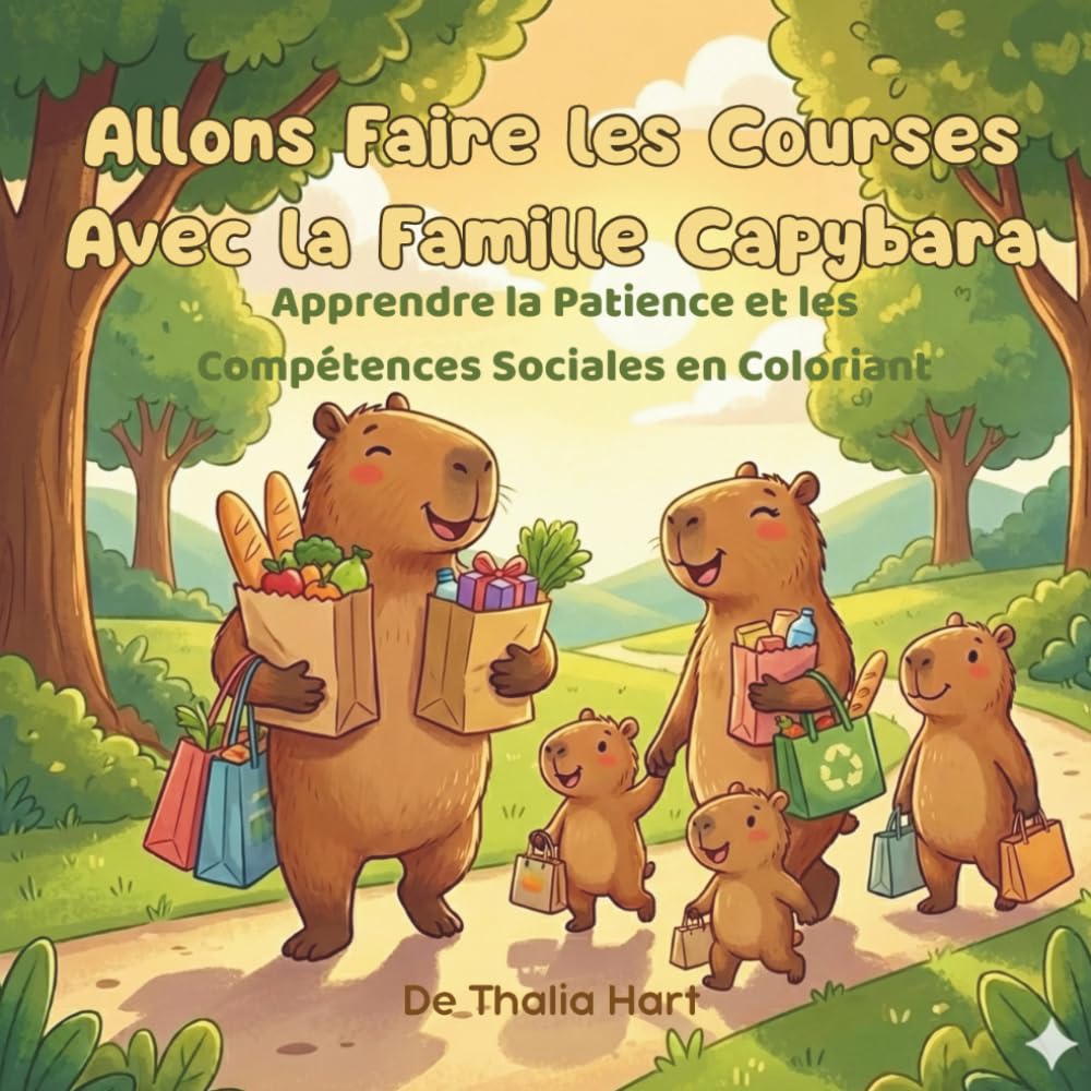 Allons Faire les Courses Avec la Famille Capybara: Apprendre la Patience et les Compétences Sociales en Coloriant