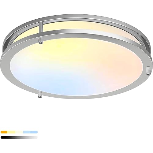 SUPERDANNY 13 Inch 36W LED Flush Mount Ceiling Light Fixture, 3000K/3700K/4500K/5100K/6000K Dimmable Ceiling Lights for Bedroom Kitchen Hallway Bathroom (Brushed Nickel, 1 Pack)