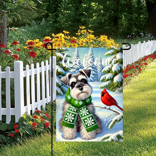 Image of BlissYard Winter Garden Flag Schnauzer Forest 12x18 Inch Polyester