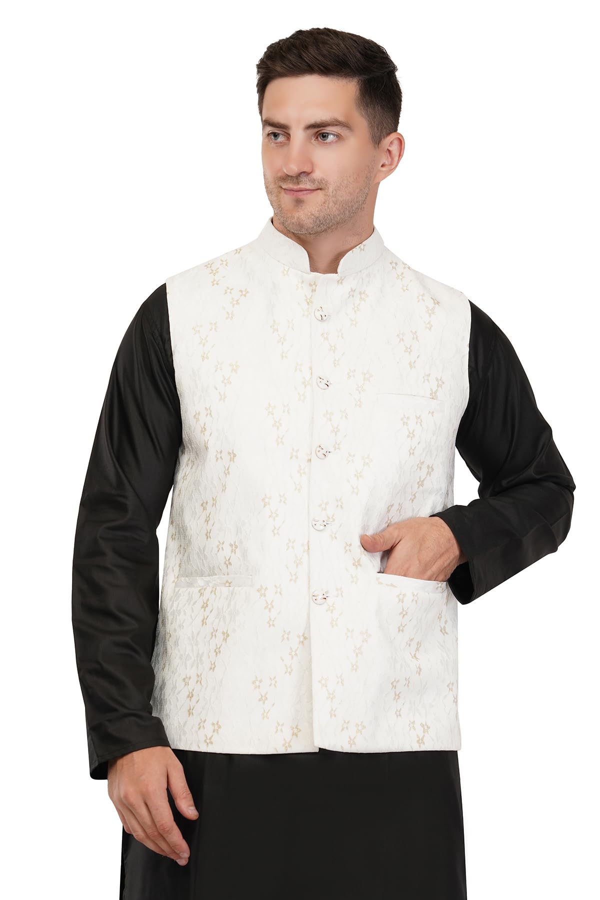 malik's kurta king Men's Golden Embroidery Modi Nehru Jacket Waistcoat Elegant Traditional Design: Multiple Colors-picture-37