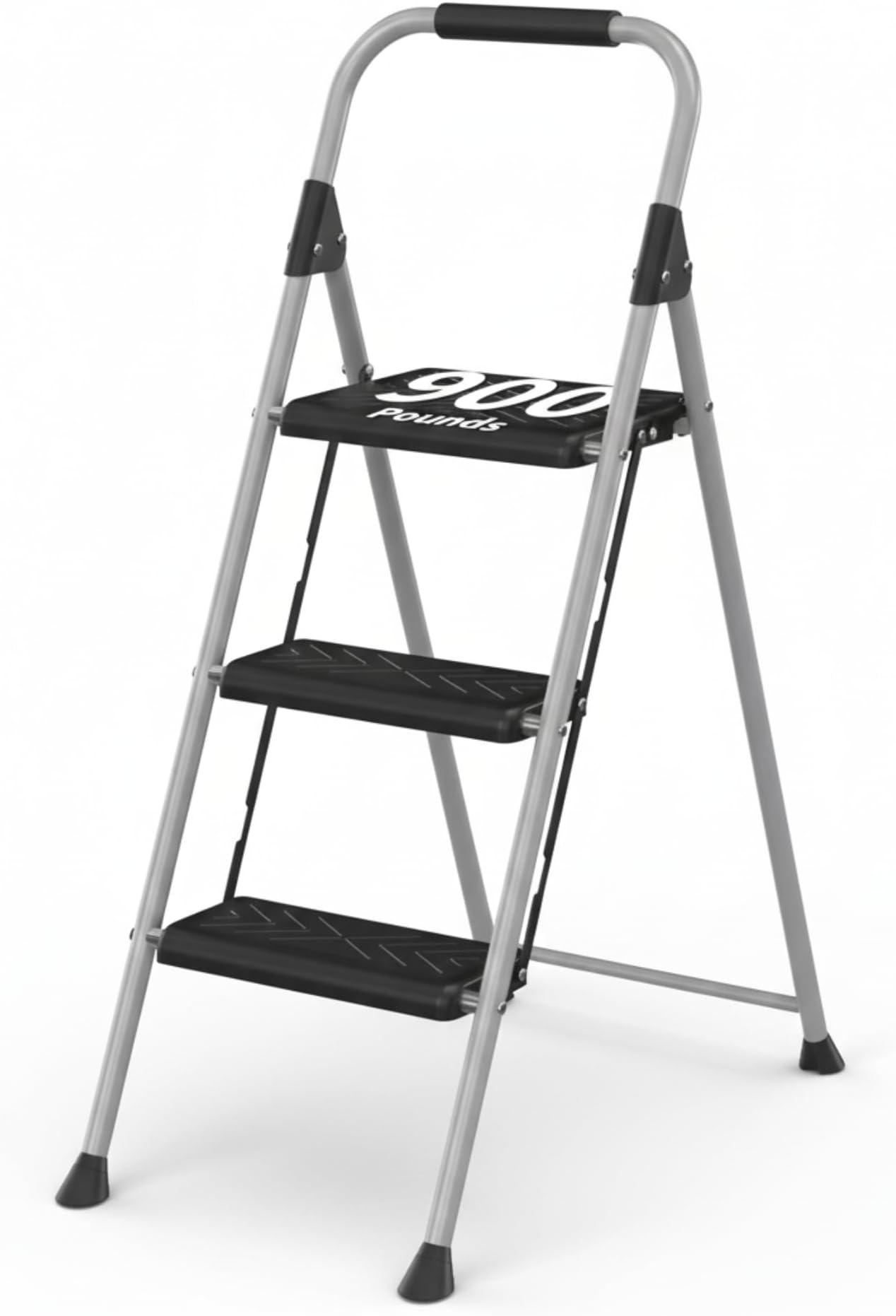 DIAMONDFORGE 3 Step Ladder, Folding Step Stool with Wide Anti-Slip Pedal, Soft Grip Handle, Non-Slip Feet, Sturdy Steel Construction, 900 lbs Capacity Steel Ladder for Home and Office, Grey