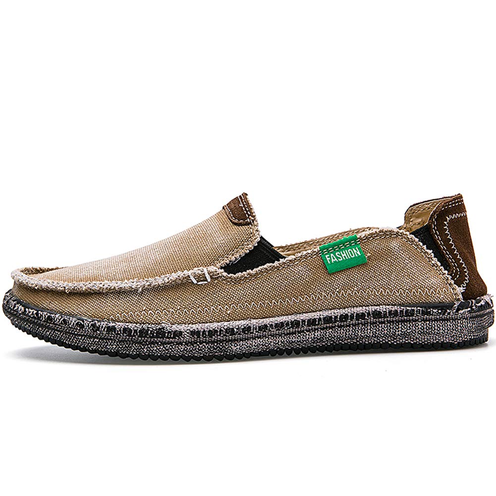 CASMAG Herren Casual Stoffschuhe Canvas Slip on Loafers Freizeit Vintage Flache Bootsschuhe