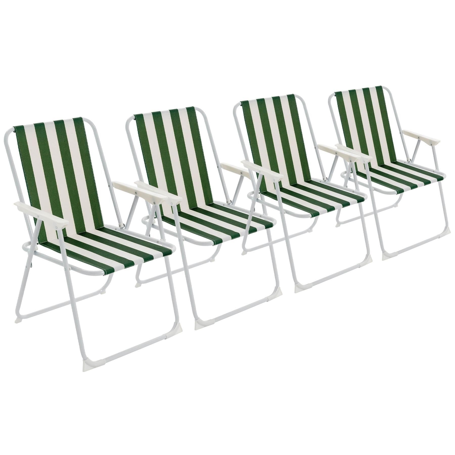 Harbour Housewares Silla Plegable con reposabrazos - Ideal para Playa, jardín o acampadas - Metal - Rayas Verdes - Pack de 4