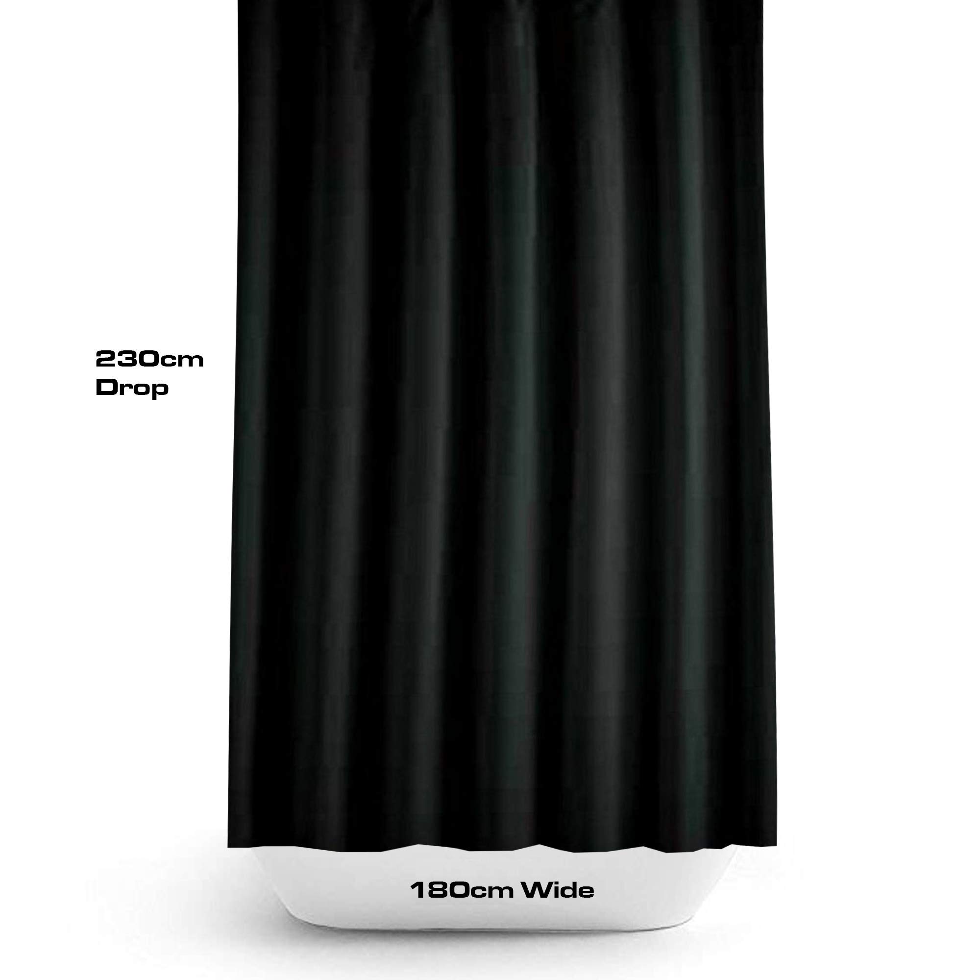 Tropik Home Black Extra Long Fabric Shower Curtain 180cm Wide by 230cm Drop