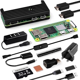 GeeekPi Raspberry Pi Zero 2 W Starter Kit,with RPi Zero 2 W Aluminum Case,32GB SD Card Preloaded OS,QC3.0 Power Supply, 20Pin Header,Micro USB to OTG Adapter,HDMI Cable,Heatsink,ON/Off Switch Cable