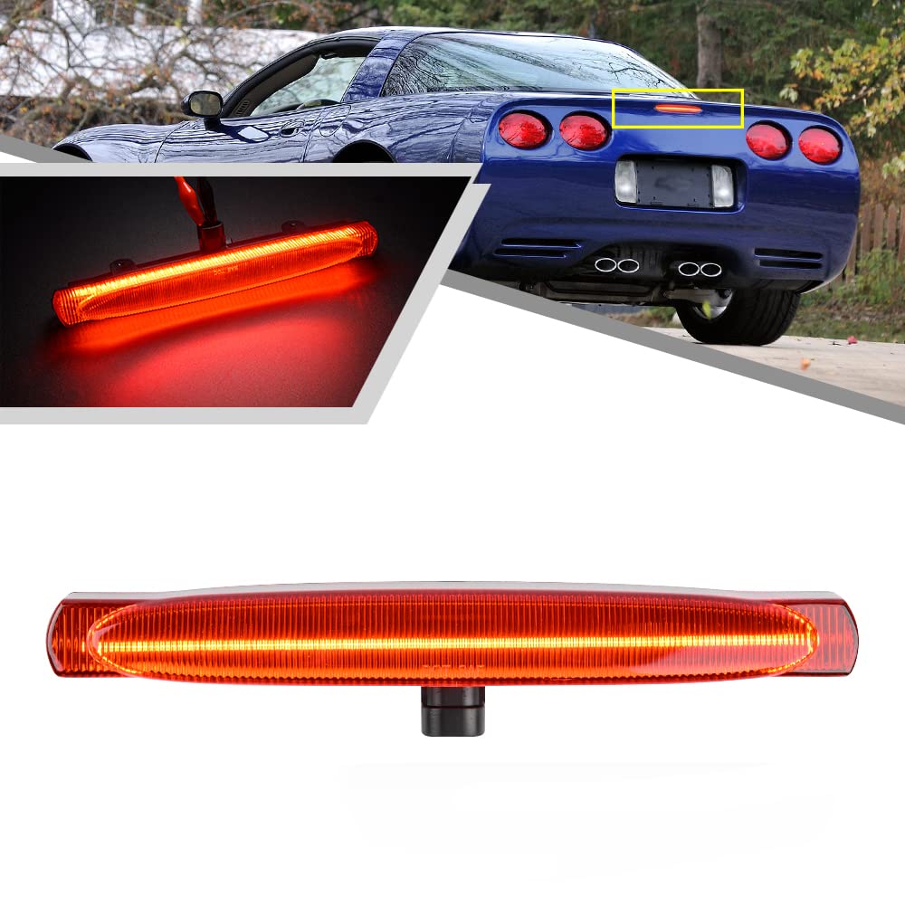 Mingrui test C5 Red LED Strobe 3rd Third Brake Light for Chevy Corvette C5 1997-2004 Rear Center Tail Light High Mount Brake Lamp Red Lens OEM NO