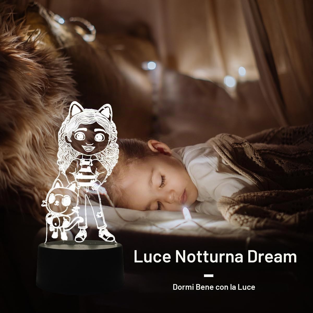 Luce Notturna Bambini Gabby, Lampada Camera da Letto Dollhous, 3D LuceNotturna LED, Regali Compleanno per Ragazza, Ragazzo