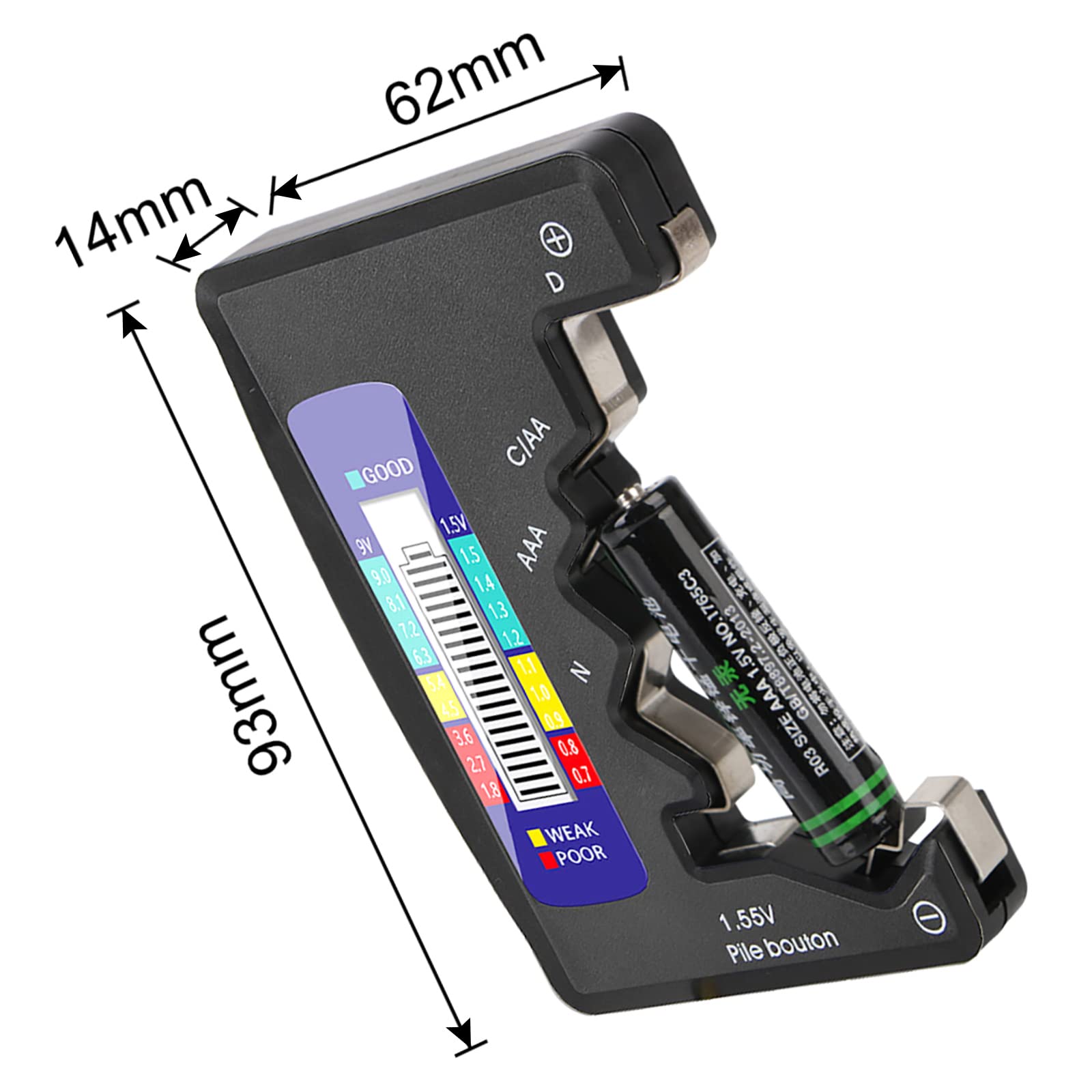 Tester della Batteria Universale con Display LCD Digitale per Batterie AA/AAA/C/D 1,5V-9V