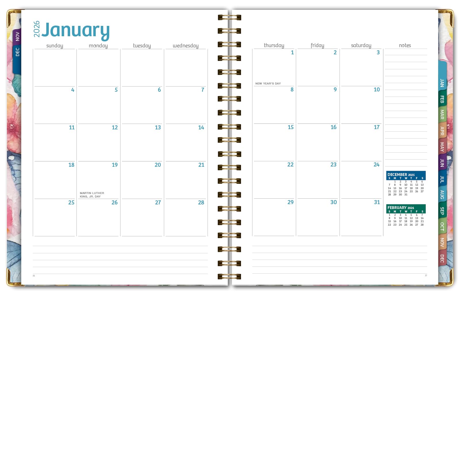 Agenda 2026 de tapa dura, 7 x 9 pulgadas: 14 meses (noviembre de 2025 a diciembre de 2026), planificador diario semanal mensual, agenda anual, marcapáginas, carpeta de bolsillo y juego de notas