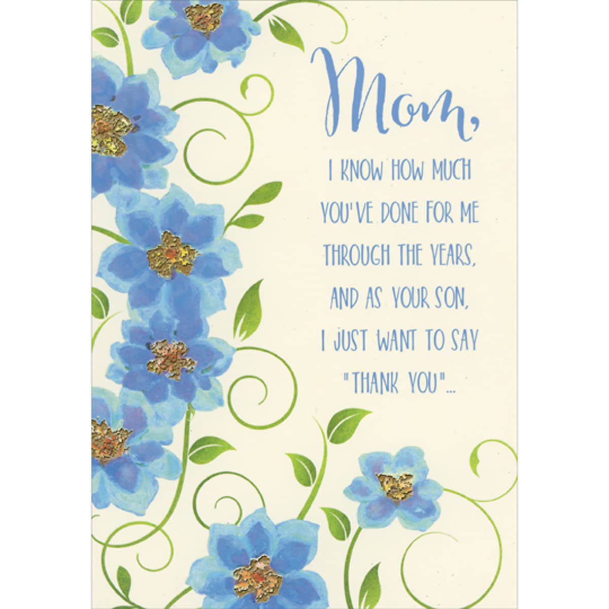 Designer Greetings I Know How Much You've Done for Me: Blue Flowers with Gold Foil Accents Mom Mother's Day Card from Son