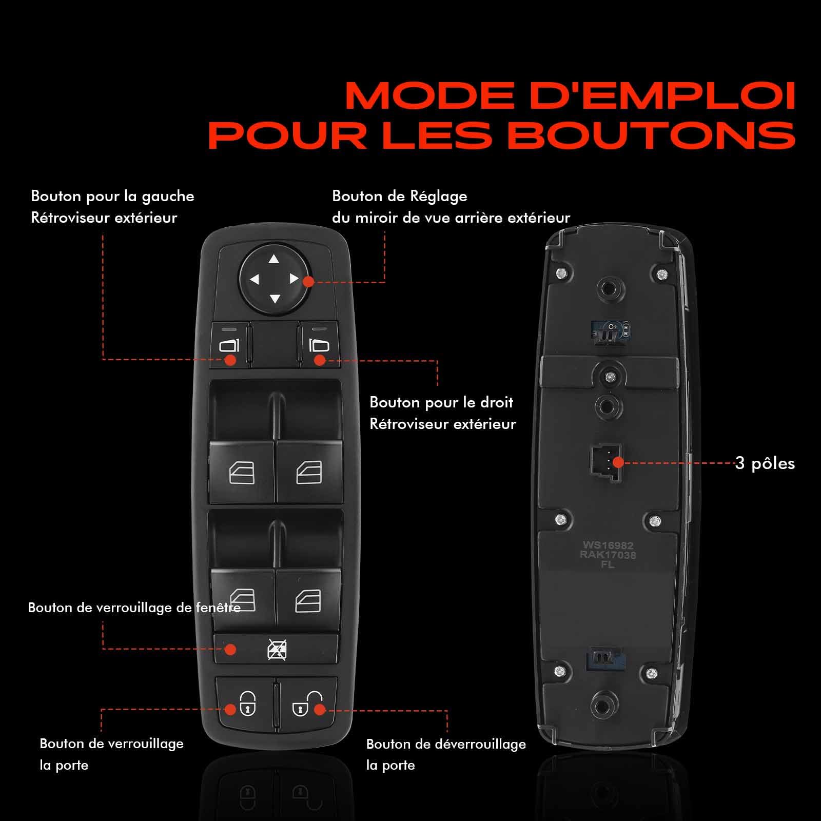 Frankberg Unité de commande du lève-vitre avant gauche A1698206610 | Compatible avec: Classe B W245, Classe A W169