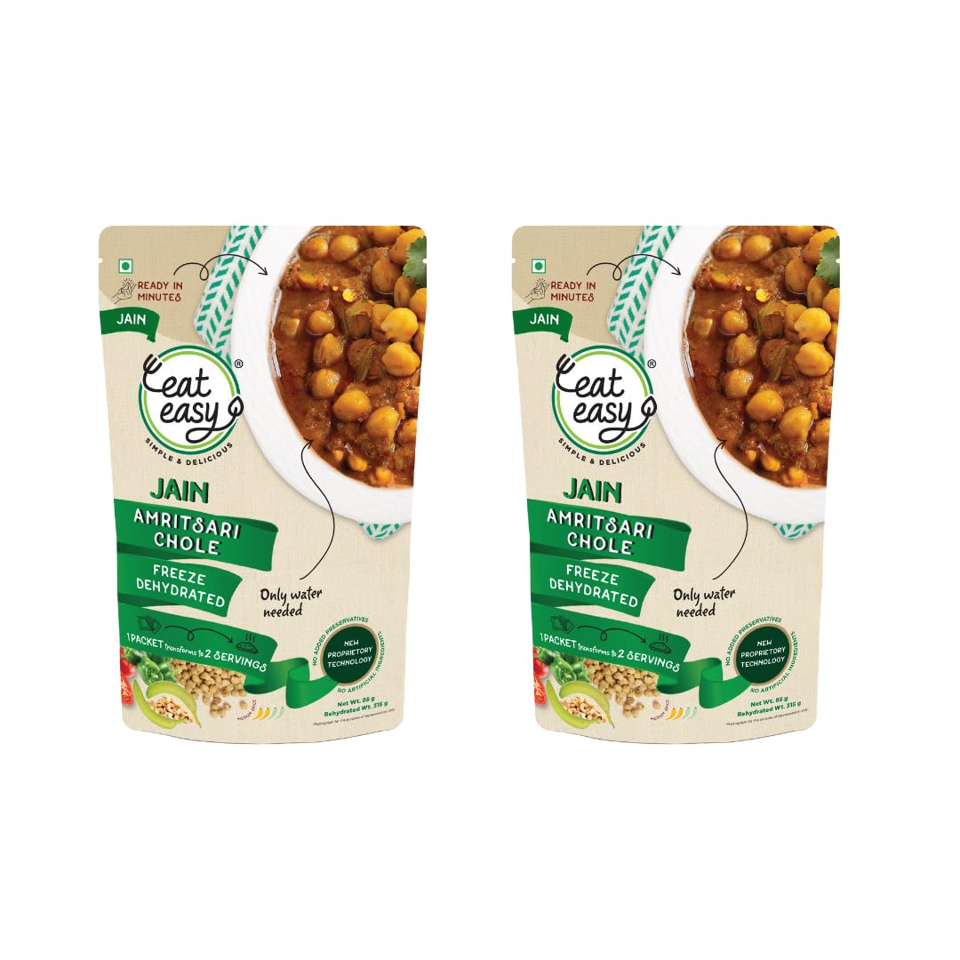Eat Easy Ready To Eat Jain Amritsari Chole, 70gm of 1 Pack, Instant Food, Indian Meal, Travel Food, No Preservatives, No Added Artificial Colours & Flavours, Just Add Water and Cook (Pack of 2)