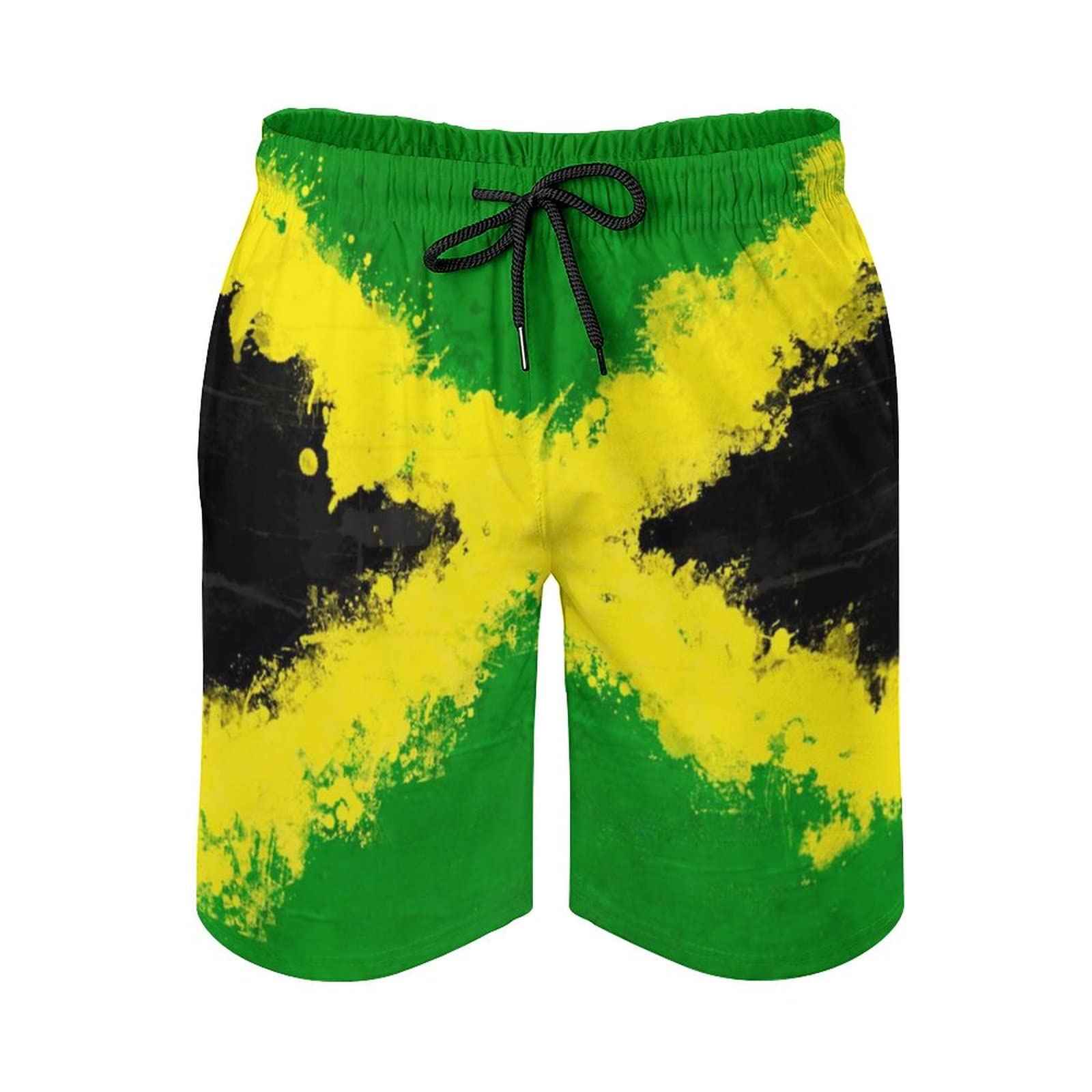 Homokoir Men's Color2 Jamaican Flag Swim Trunks Quick Dry Board Shorts With Mesh Lining, 3XL