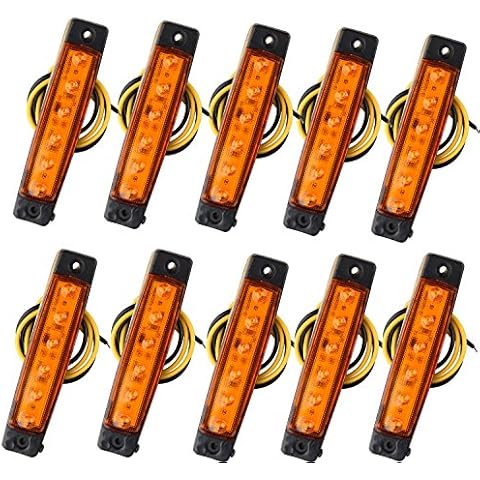 Futheda 10pcs 12V Side Marker Lights 6SMD LED Lamps Front Rear Light Position Indicators for Trailer Truck Caravan Camper Van Lorry Bus Boat Tractor Motor Amber Orange Cover