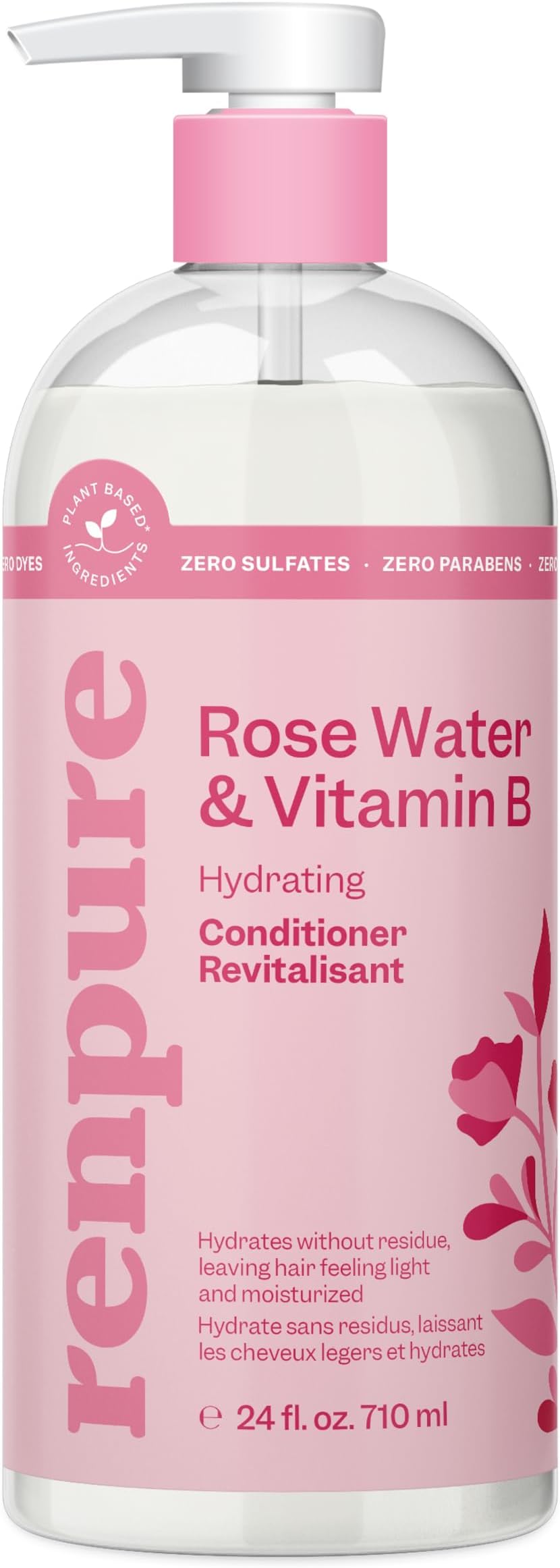 RENPUREPlant Based Moisturizing Hair Conditioner for Dry Hair, Sulfate Free, Paraben-Free, Cruelty Free and Colour Safe - Naturally Moisturising and Refreshing Rose Water Conditioner for Women