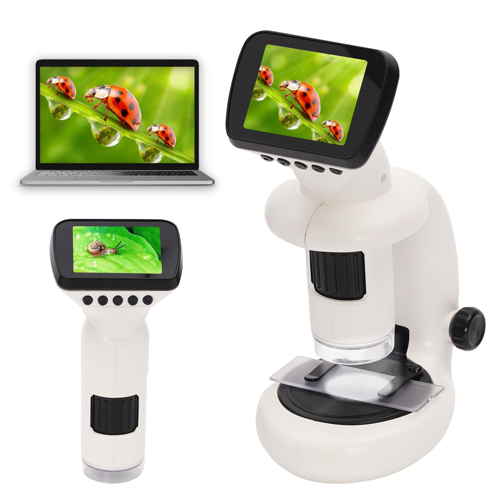 3 in 1 1000X Portable Microscope for Kids with 2.0" Screen,Slides,Mini Pocket Handheld Digital Microscope Kit with Light for Student Science Lab,Beginner STEM Educational Toy,Gift for Girls Boys