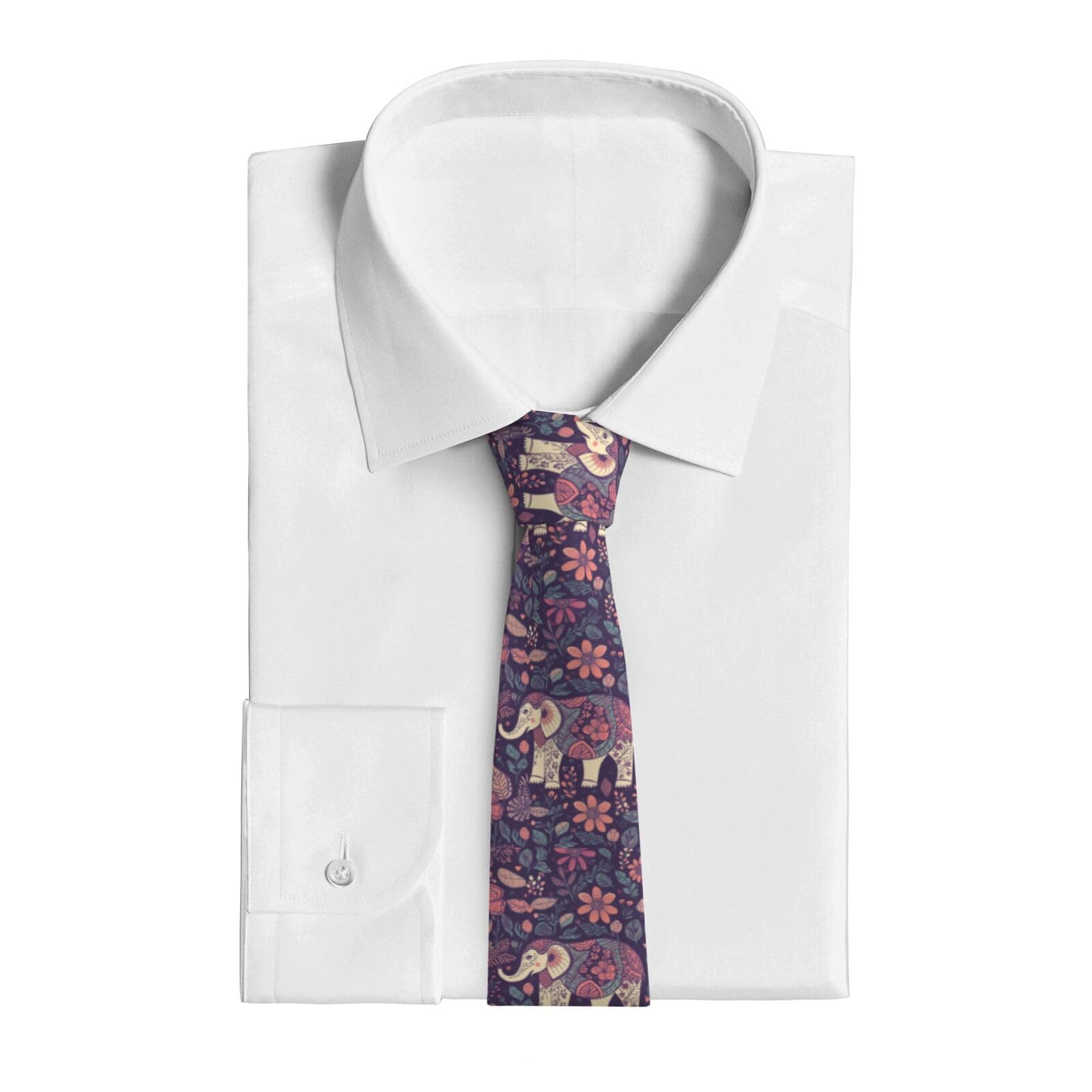 VducK Neckties for Men Business Casual Necktie Men Flower-elephant Ties for Weddings Dances Neck Tie for Men