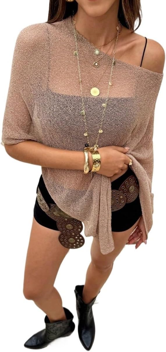 Shoulder-Revealing Cover Up Top For Women, Made Of Knit Fit, For Sexy, Summer Beach cover ups for swimwear