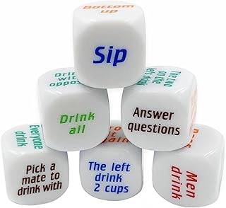 Kasituny Jogo de dados para beber conjunto de acrílico para jogos de festa divertidos reuniões sociais 6 peças 25 mm 6 lados com letras diferentes Acessórios perfeitos presente para adultos 25mm