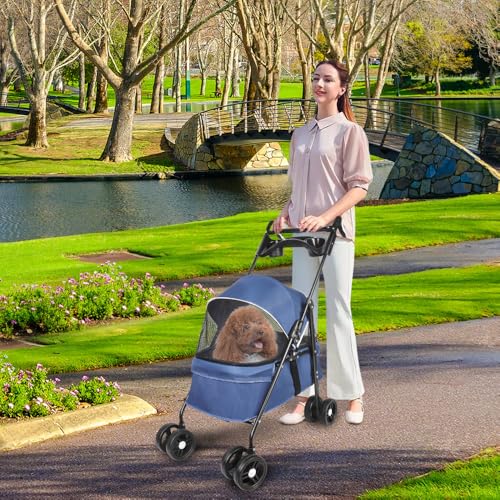 Homewell 2 in1 Faltbar Hundewagen Hundebox Transporttasche, klappbar Katzenwagen, Netzfenstern, Getränkehalter,für kleine Hunde Katz