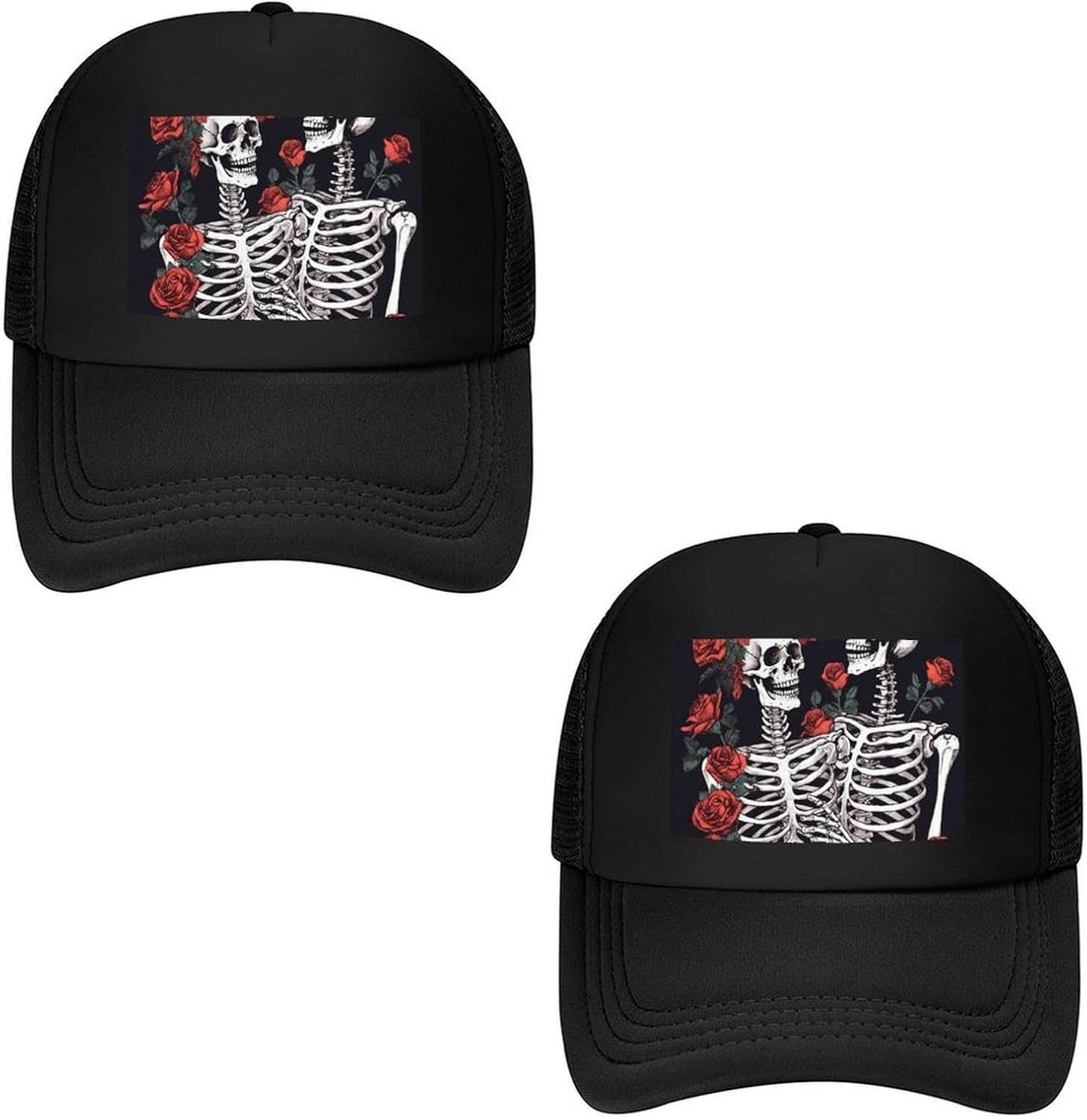 Quick Dry Rose and Skeleton Baseball Cap Personalized Adjustable Trucker Caps Breathable Outdoor Mesh Snapback Hats image 5