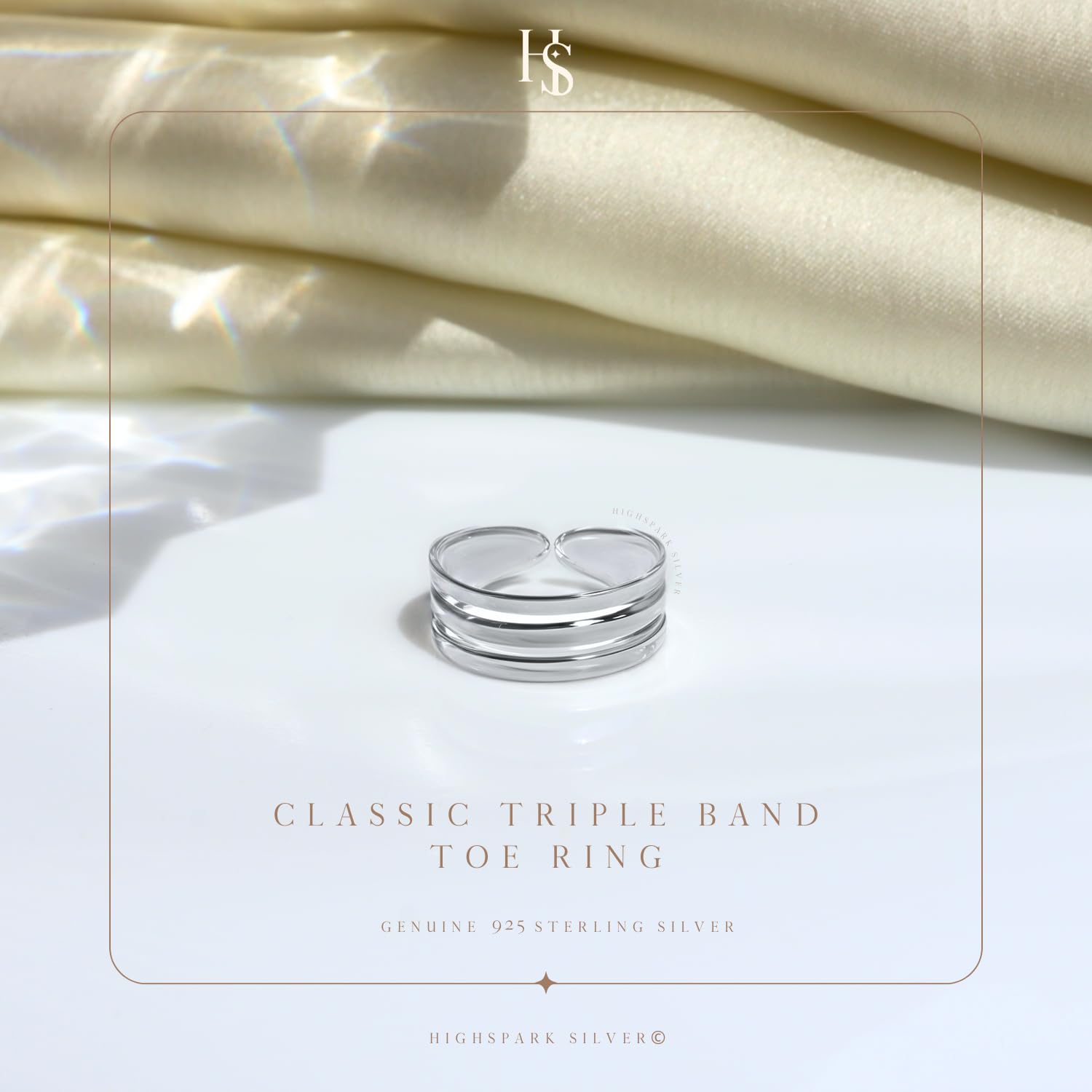 HighSpark Silver Toe Ring for Women | 92.5 Sterling Silver Hypoallergenic Adjustable Toe Rings | Minimal & Elegant Designs - Triple Line 2
