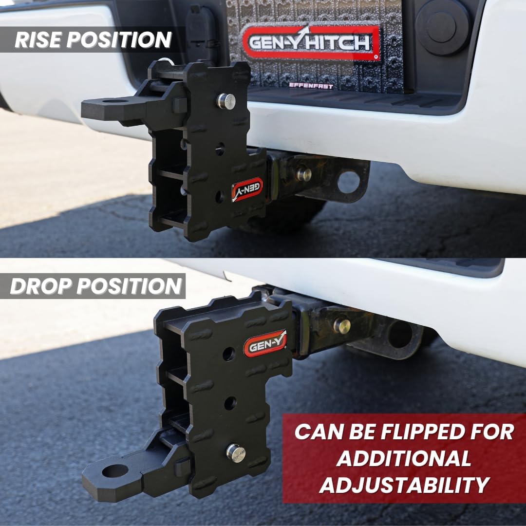 GEN-Y Hitch Trailer Hitch with Ball Mount, Locking Pin, and Clip for 2 Inch Receiver, 4.5 Inch Drop/Rise with 3 Adjustable Tow Positions, 5,000 LB Towing Capacity, 500 LB Tongue Weight