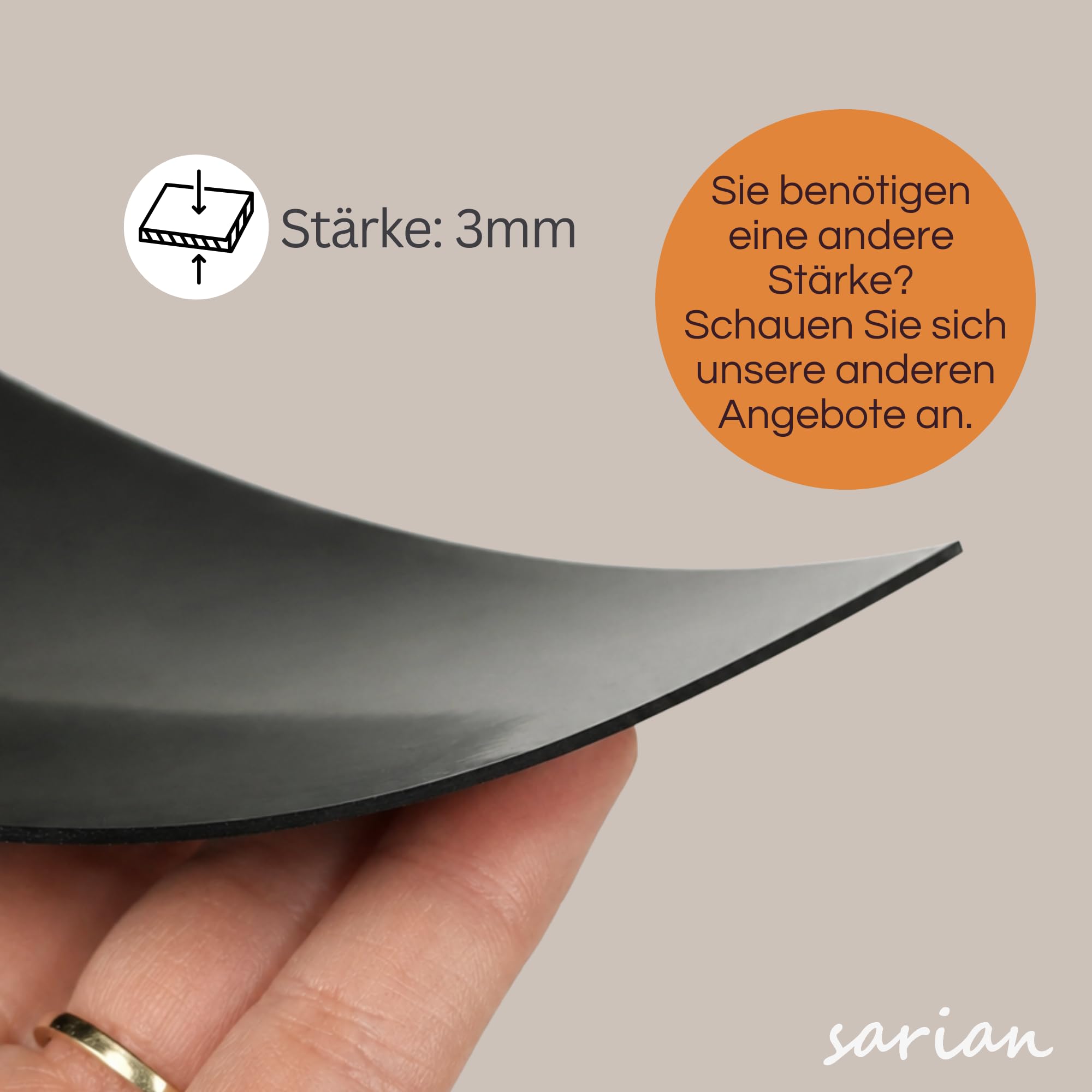 sarian Gummimatte 3mm stark - LÄNGE bis 10 Meter auswählbar - BREITE bis 1 Meter auswählbar - zuschneidbar, wasserdicht, flexibel - Gummileiste Meterware Gummiunterlage Gummidichtung