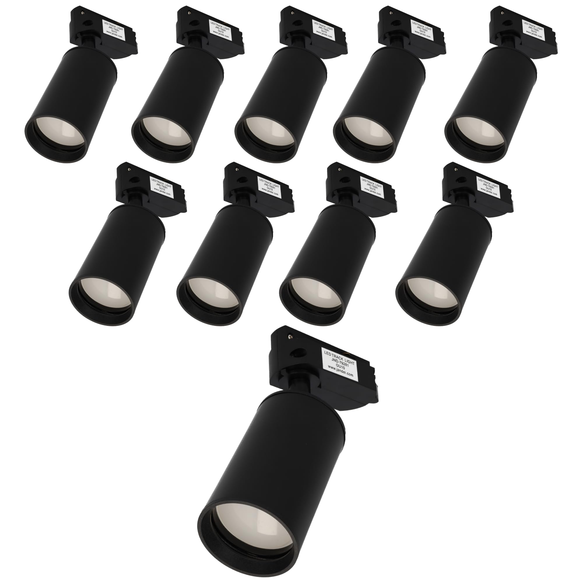 Jandei - Pack 10x Foco Carril Orientable para GU10, Monofásico 220V, Aluminio. Ideal para Iluminación Direccional en Hogares y Comercios. Bombilla No Incluída. (Negro)