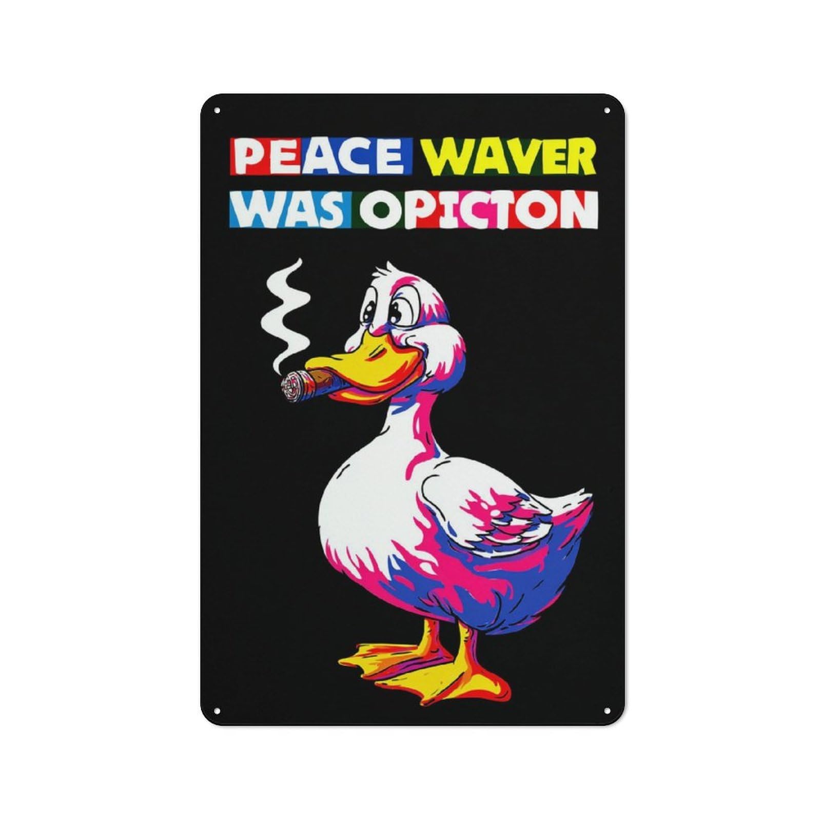 Retro Metal Wall Sign 30x20cm with Peace Waver Duck Smoking Cigar for Hallway Wall, Gift for Wall Display Collectors during The Christmas Season