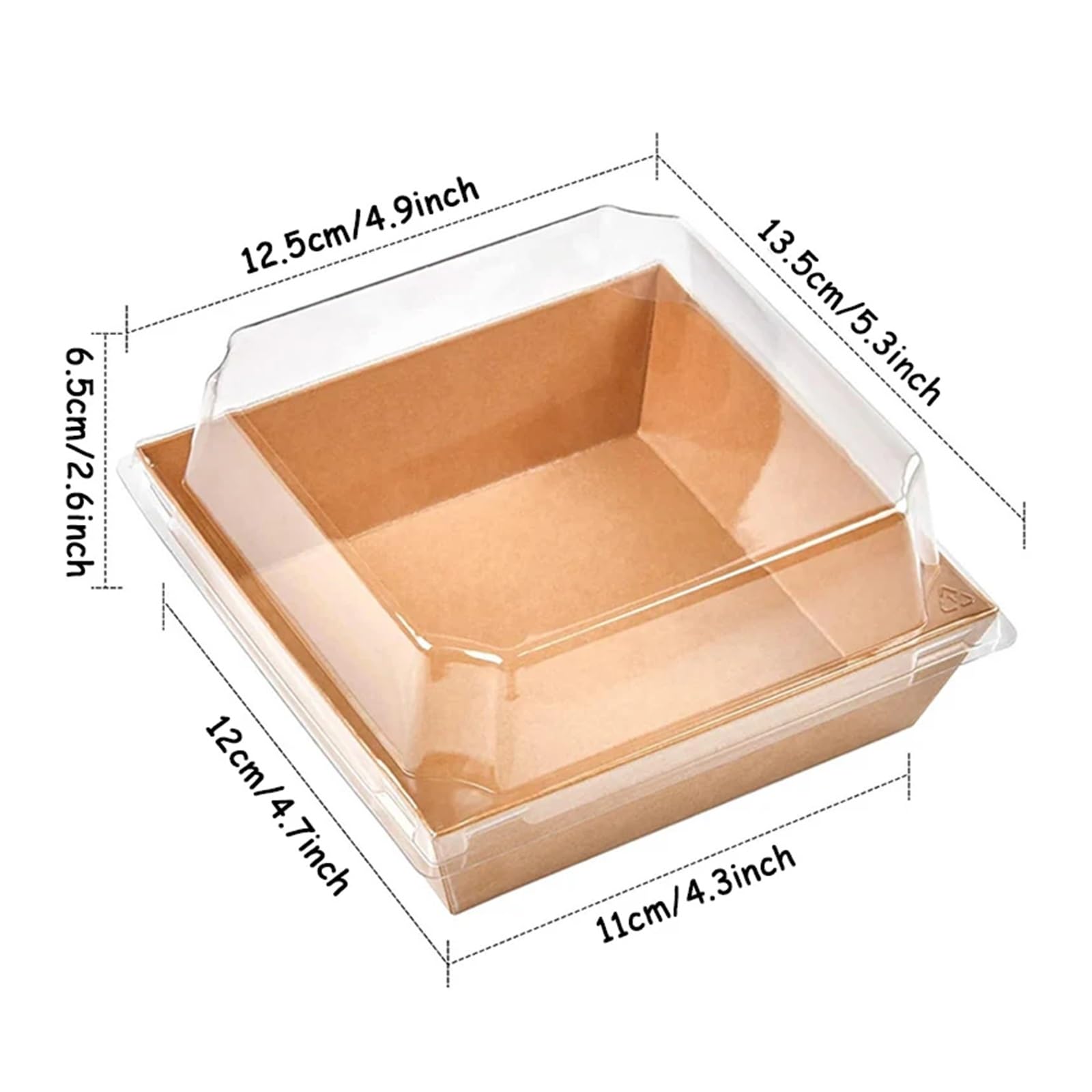 Cajas de papel kraft para tartas, 50 unidades, con tapas transparentes, recipientes desechables para charcutería