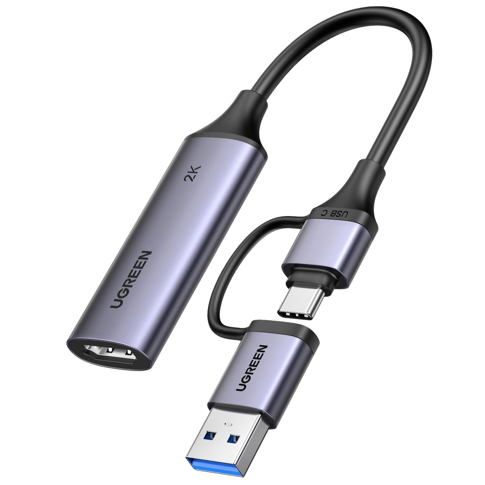 UGREEN Scheda di Acquisizione Video HDMI 4K 30Hz su USB A USB C 3.0 2K 30Hz 1080P per Streaming Registrazione di Giochi Compatibile con Quest 3 Switch 2 PS5 PS4