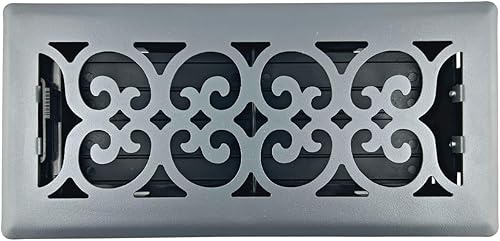 Miniatura 1 de Registro de piso de acero de diseño victoriano de 4 x 10 pulgadas en acabado negro de hierro fundido, cubiertas de ventilación para piso del hogar,