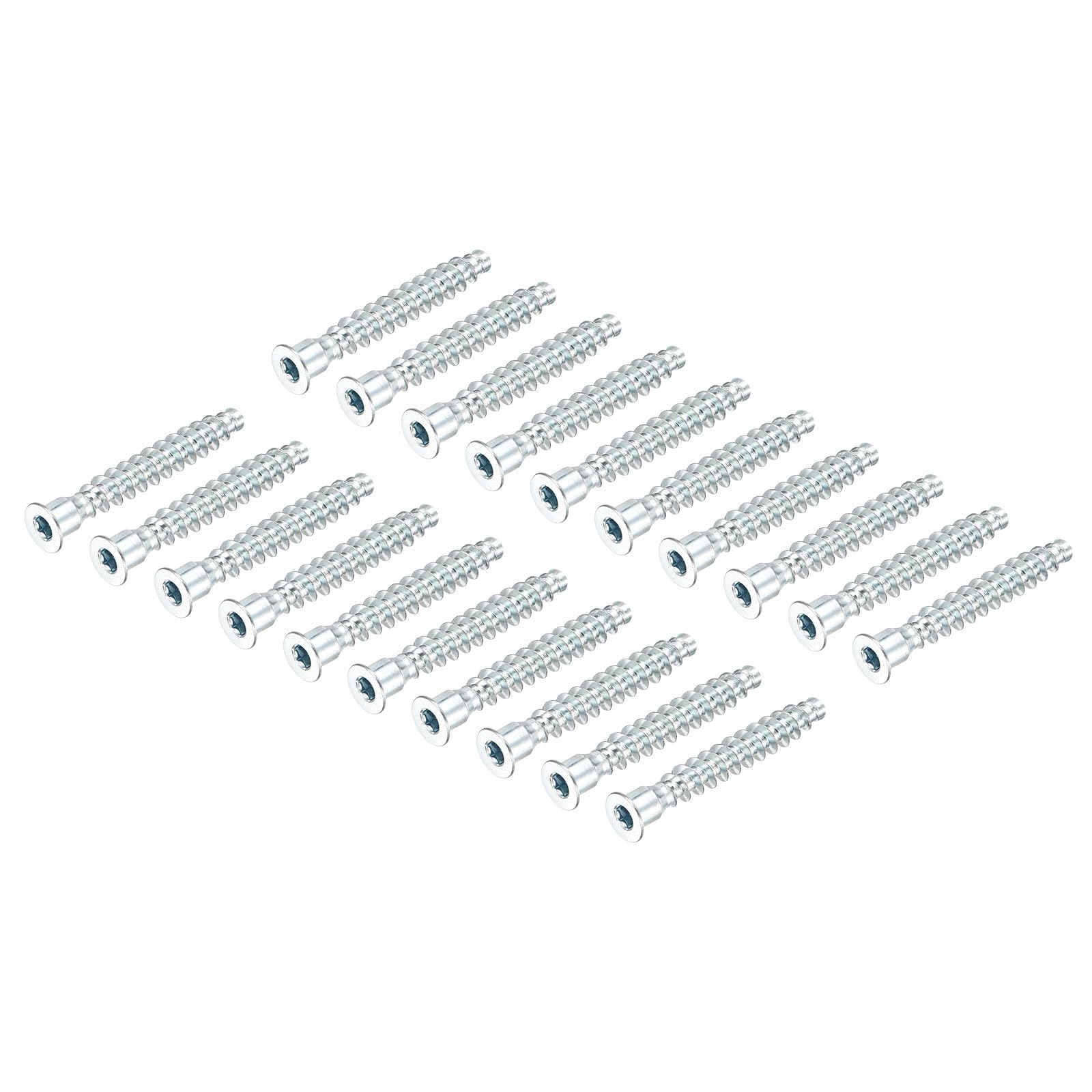 uxcell 20Pcs M7x50mm Hex Socket Countersunk Head Self Tapping Connecting Screws Carbon Steel Furniture Confirmat Screw, Silver