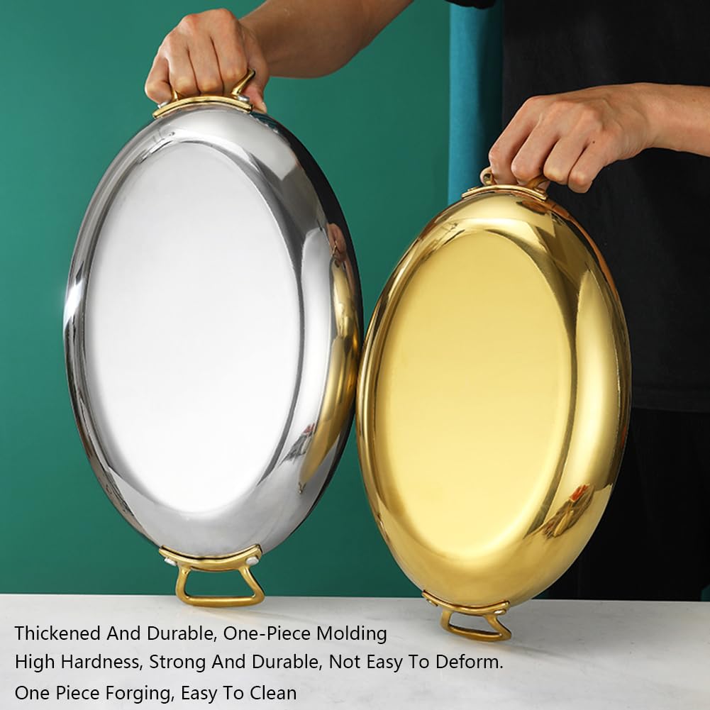4 Tamaños Oval Paellera, Acero Inoxidable Paellera Española Sin Palo Paellera Paella Batería De Cocina Con Doble Asa Para Hogares O Restaurantes, 40cm, Gold
