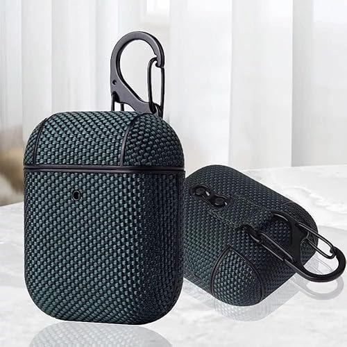 Miniatura 3 de Funda de tela compatible con AirPods con llavero antipérdida, funda tejida de tela de lujo premium protectora para auriculares Apple AirPods 2 y 1