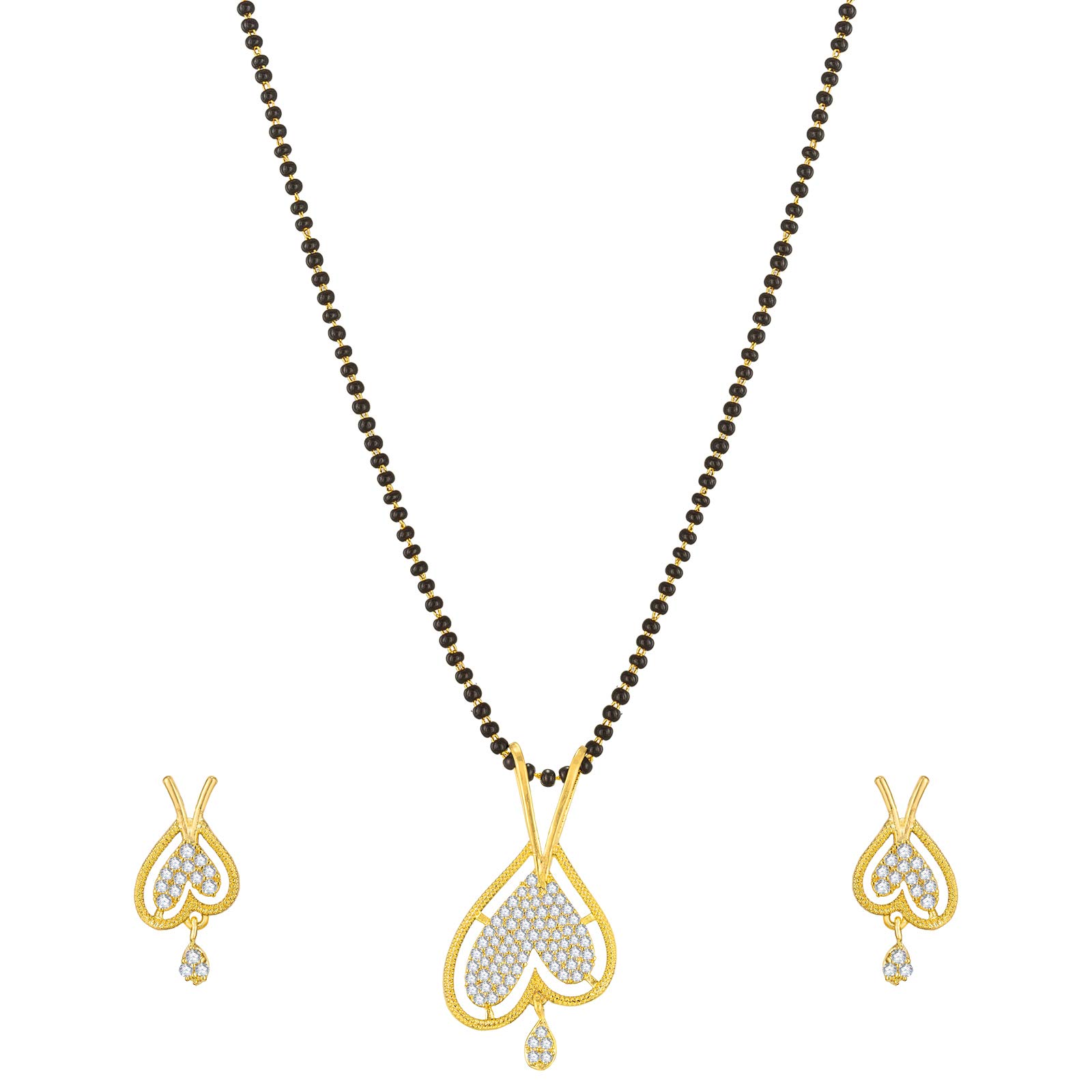 Aadita Gold and Black American Diamond Mangalsutra For Women with Earrings - MS2585-image-32