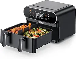 TOPZEE Fritadeira a ar grande de 11 litros – 8 em 1 XL Airfryer com cesta flexível, divisória para cozimento duplo, pré-aquecer, fritar ao ar, assar, assar, reaquecer, desidratar, batatas fritas, pode