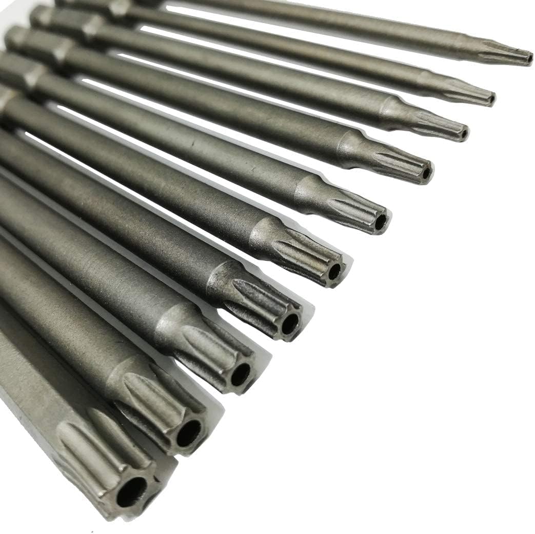 10 Pieces Torx Security Head Screwdriver Drill Set T6 T7 T8 T10 T15 T20 T25 T27 T30 T40 Torx Bits 1/4 Inch Magnetic Hex Shank 4 Inch Length S2 Steel Tamper Proof Star Screwdriver Bits Tools