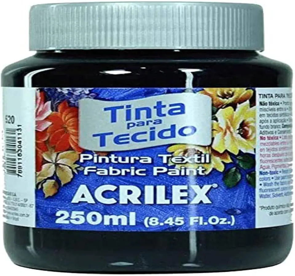 Tinta Para Tecido Fosca, Acrilex, Preto, 250 ml