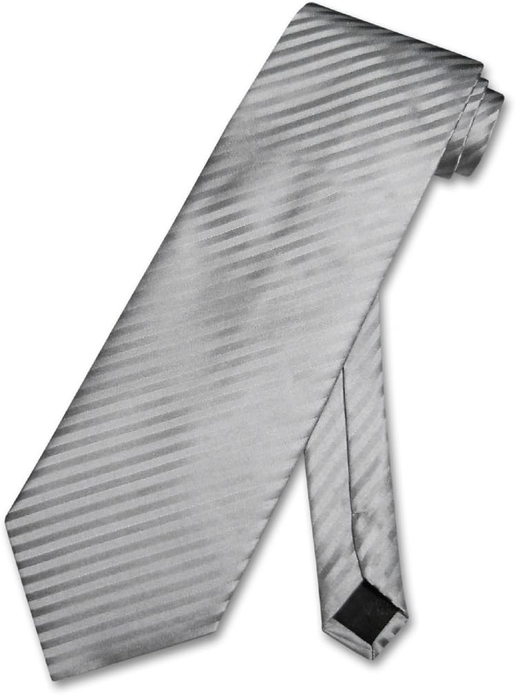 Vesuvio Napoli Men's Dress Vest & NeckTie SILVER GREY Vertical Striped Design Gray Neck Tie Set