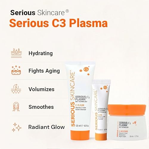 Miniatura 2 de Serious Skincare - Serious C3 Plasma Night Trio - Crema de noche C-Restore, tratamiento de belleza de ojos C y limpiador facial C Clean - Líneas