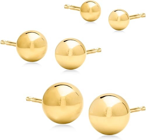 Ross-Simons Conjunto de joyas de bola de oro amarillo de 18 quilates italiano de 0.157-0.315 in 3 pares de pendientes, Oro, No es una piedra preciosa
