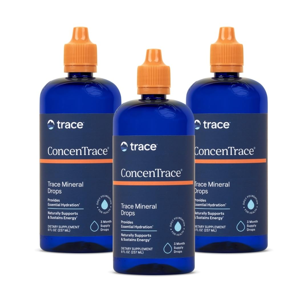 Trace Minerals ConcenTrace Drops | Full Spectrum Minerals | Ionic Liquid Magnesium, Chloride, Potassium | Low Sodium | Energy, Electrolytes, Hydration | 288 Day Supply, 8 fl oz (Pack of 3)